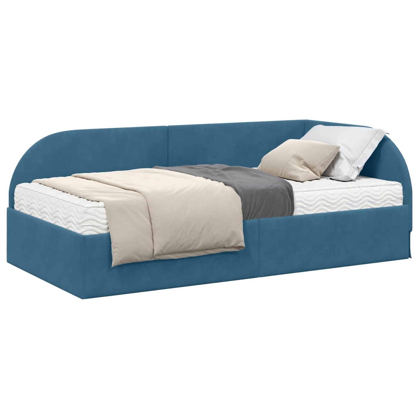 vidaXL Κρεβάτι γωνίας με στρώμα με κεφαλάρι 2 pcs Μπλε Βελούδο