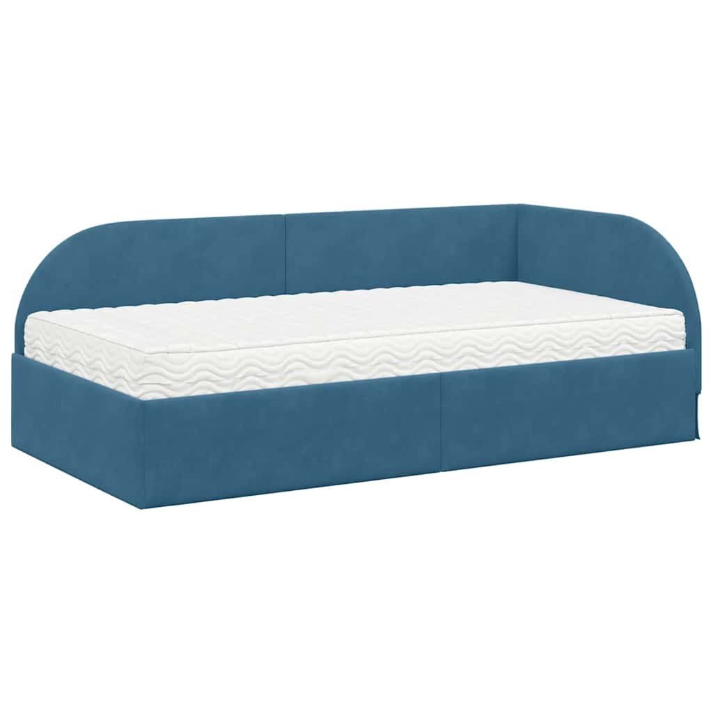vidaXL Κρεβάτι γωνίας με στρώμα με κεφαλάρι 2 pcs Μπλε Βελούδο