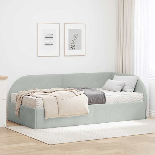 vidaXL Κρεβάτι γωνίας με στρώμα με κεφαλάρι 2 pcs Ανοιχτό γκρι Βελούδο