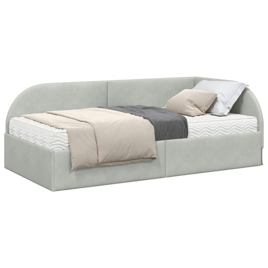 vidaXL Κρεβάτι γωνίας με στρώμα με κεφαλάρι 2 pcs Ανοιχτό γκρι Βελούδο