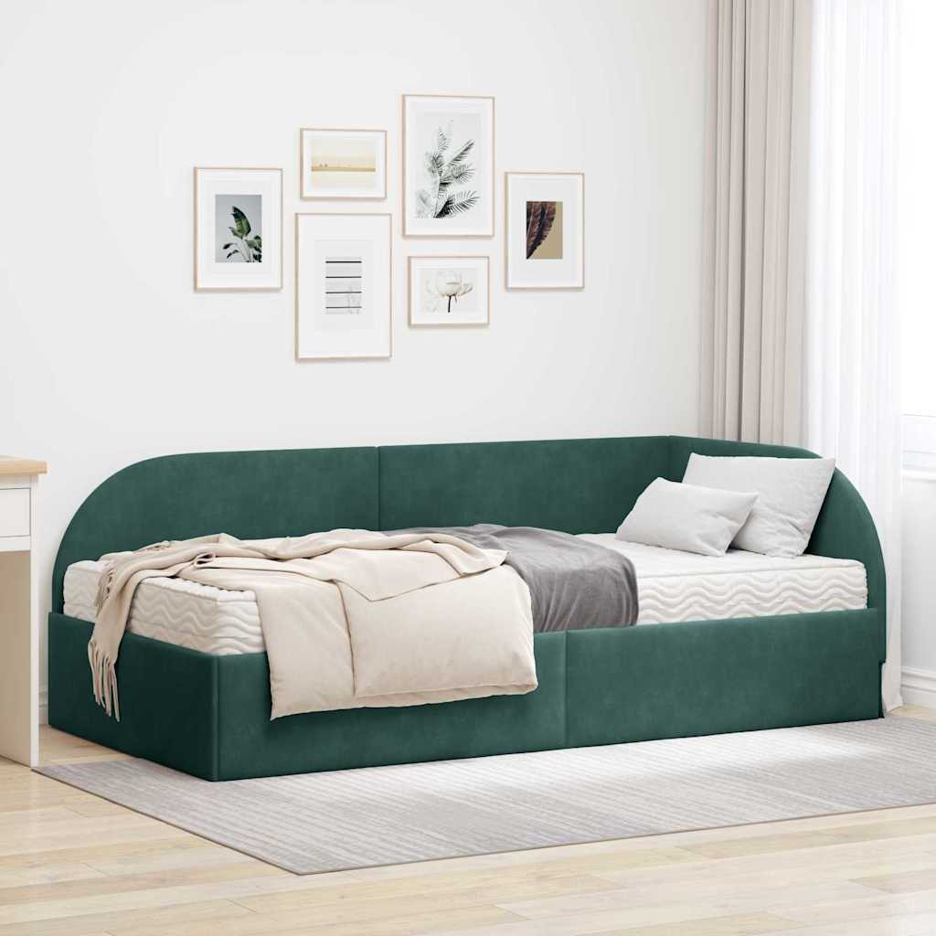 vidaXL Κρεβάτι γωνίας με στρώμα 2 pcs Πράσινο Βελούδο
