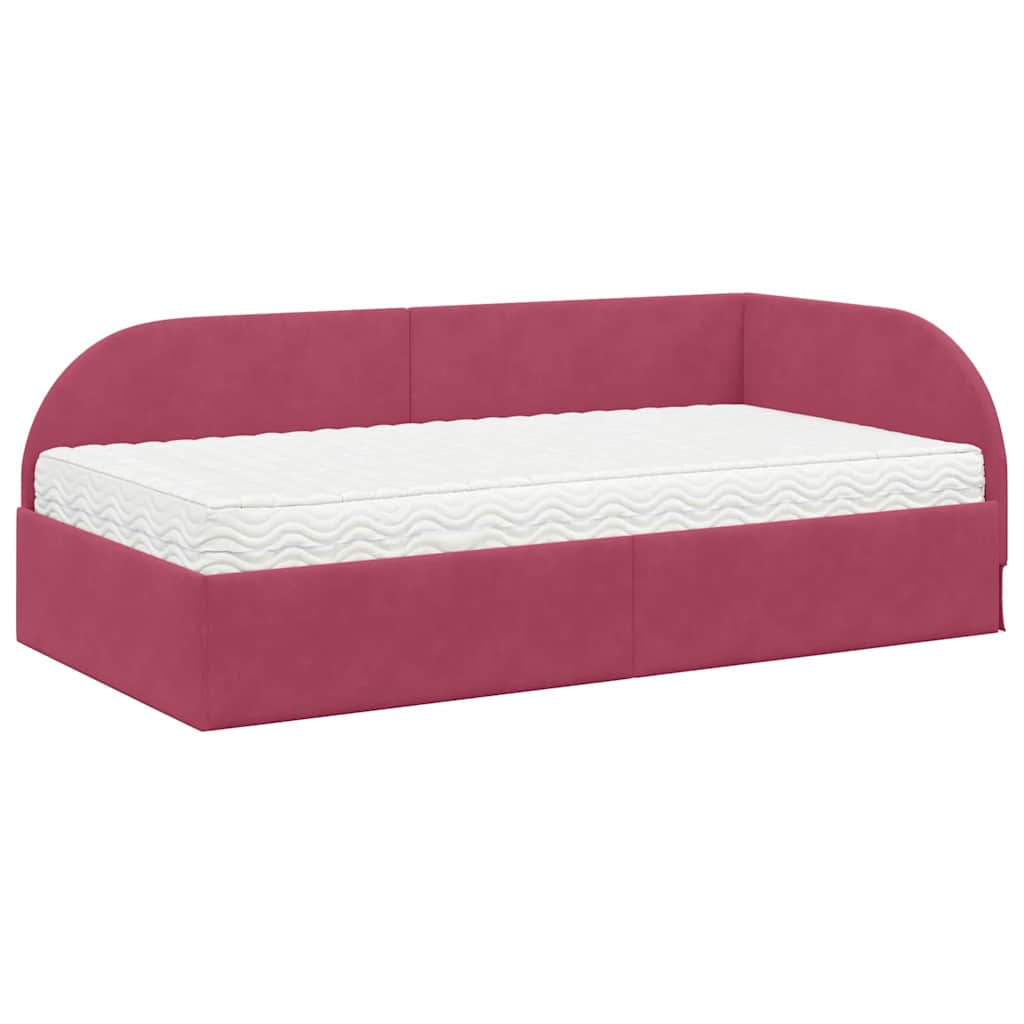vidaXL Κρεβάτι γωνίας με στρώμα με κεφαλάρι 2 pcs Κόκκινο Βελούδο
