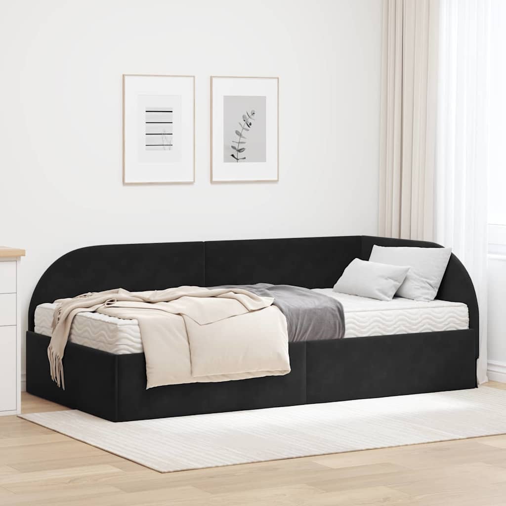 vidaXL Κρεβάτι γωνίας με στρώμα με κεφαλάρι 2 pcs Μαύρο Βελούδο