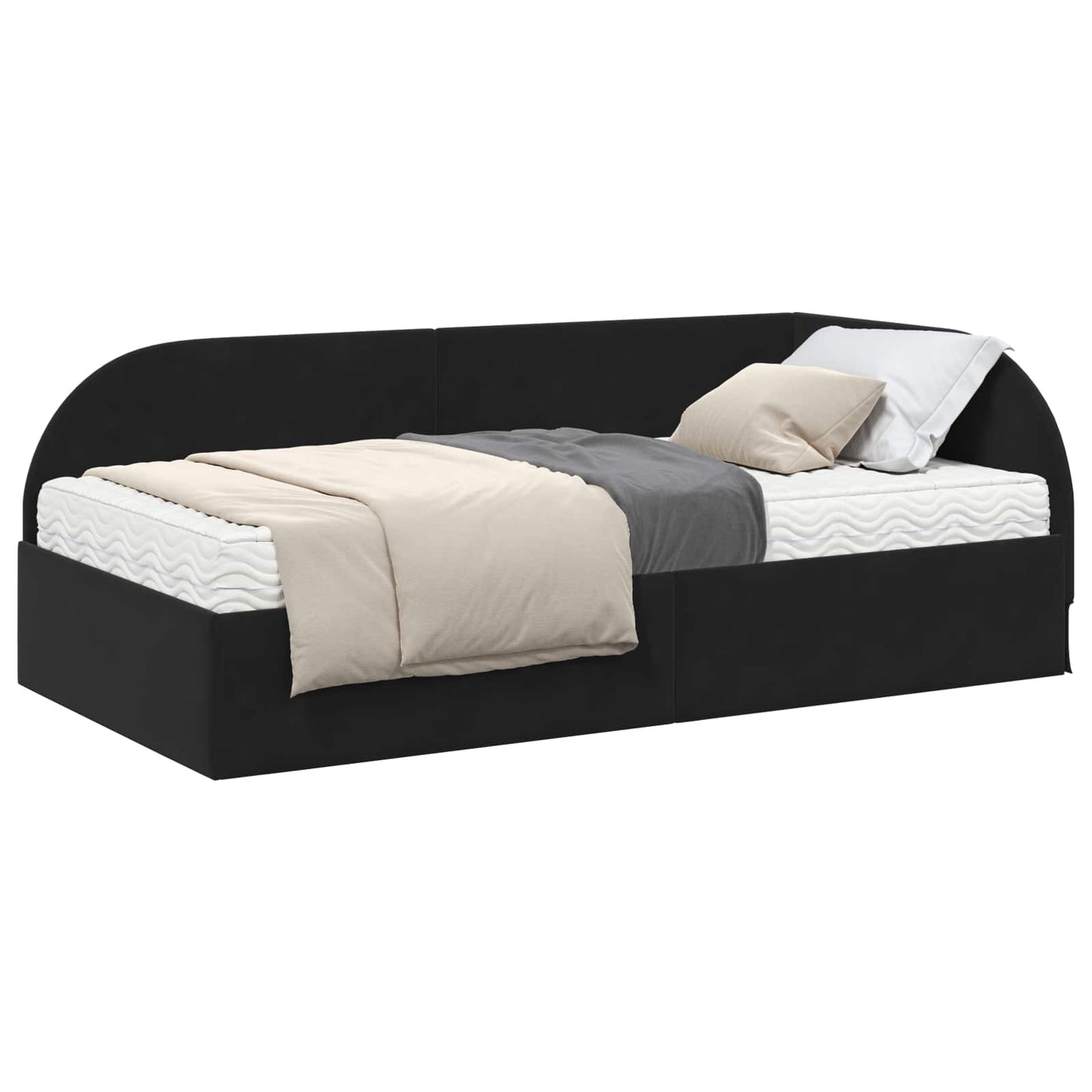 vidaXL Κρεβάτι γωνίας με στρώμα με κεφαλάρι 2 pcs Μαύρο Βελούδο