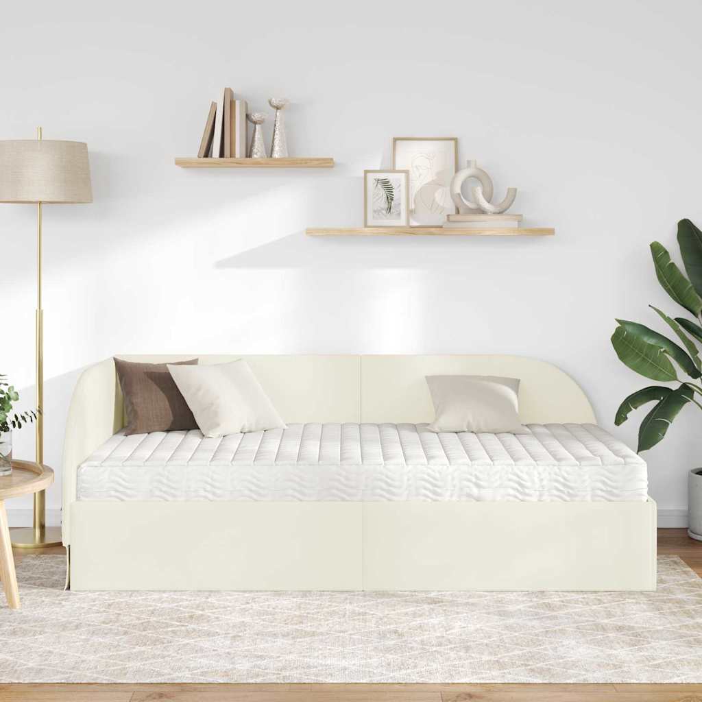 vidaXL Κρεβάτι γωνίας με στρώμα με κεφαλάρι 2 pcs Κρεμ Βελούδο