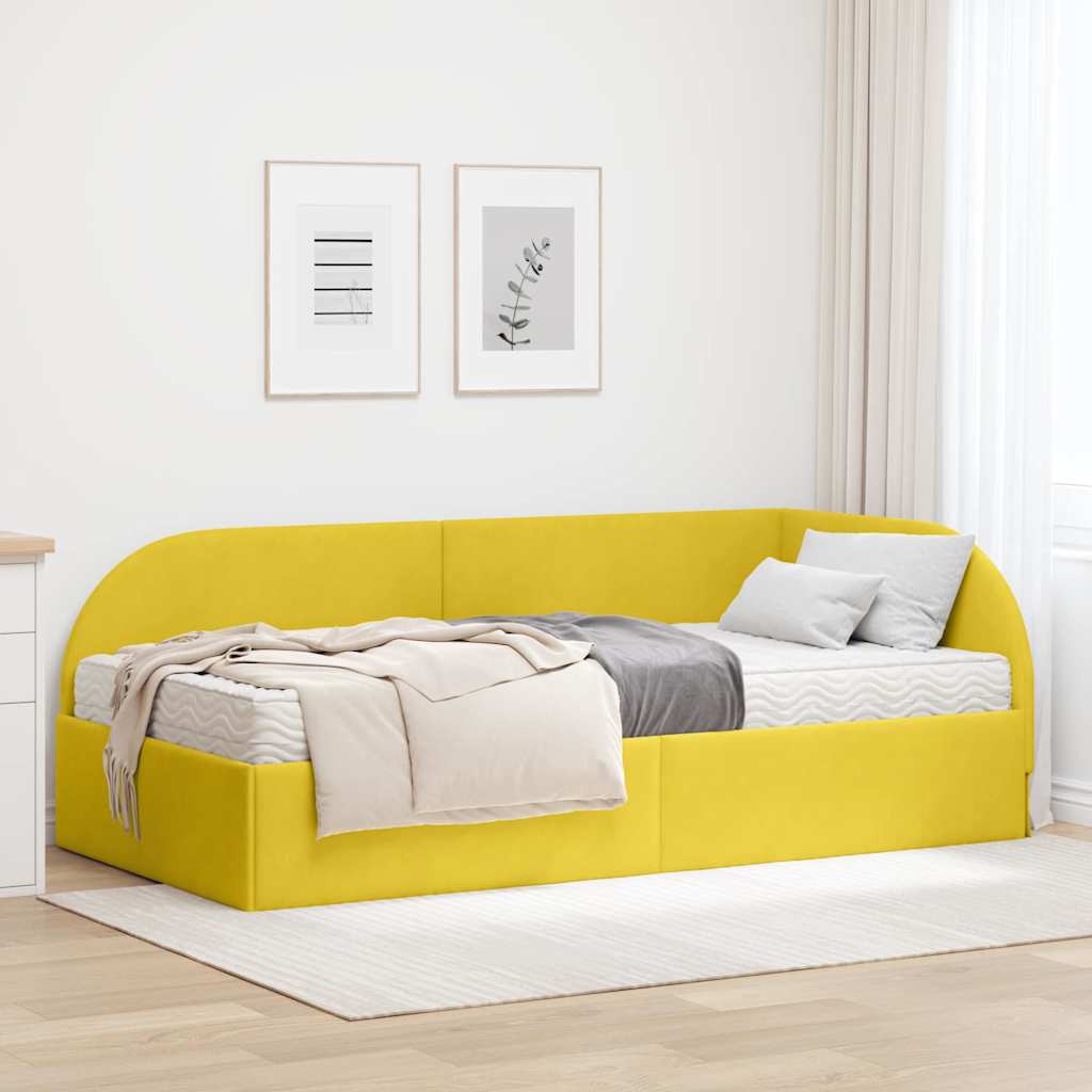 vidaXL Κρεβάτι γωνίας με στρώμα με κεφαλάρι 2 pcs Κίτρινο Βελούδο
