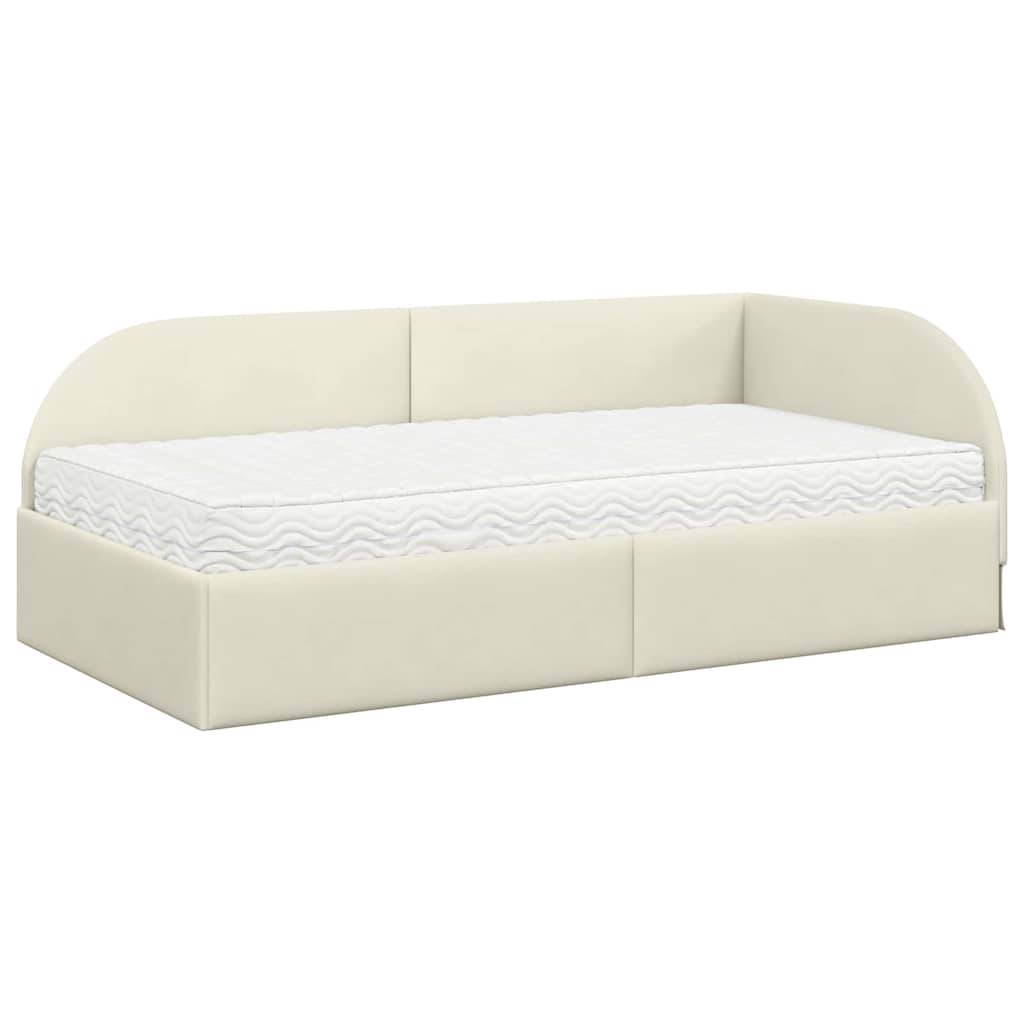 vidaXL Κρεβάτι γωνίας με στρώμα με κεφαλάρι 2 pcs Κρεμ Βελούδο