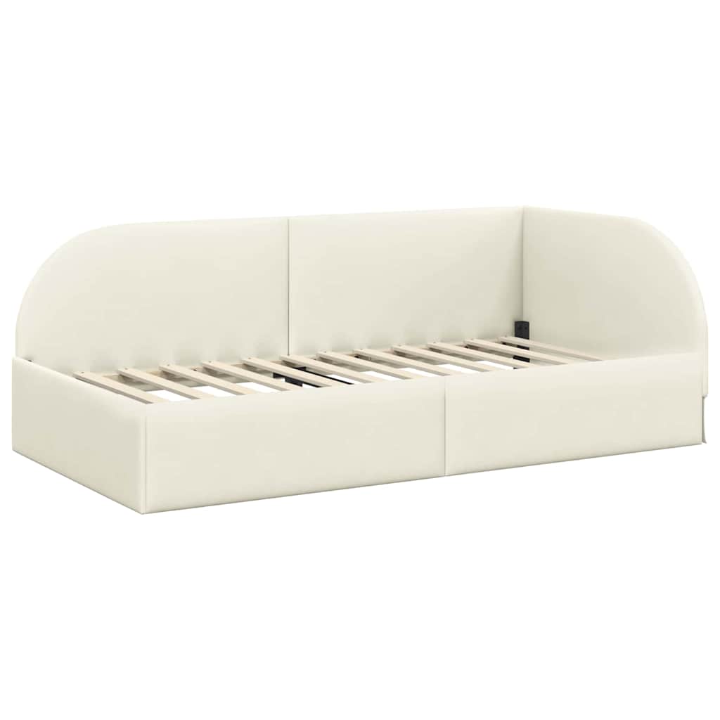 vidaXL Κρεβάτι γωνίας με στρώμα με κεφαλάρι 2 pcs Κρεμ Βελούδο