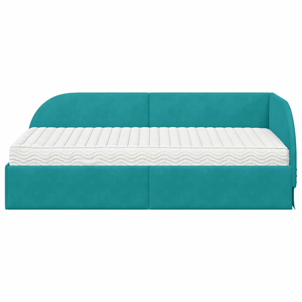 vidaXL Κρεβάτι γωνίας με στρώμα με κεφαλάρι 2 pcs Τιρκουάζ Βελούδο
