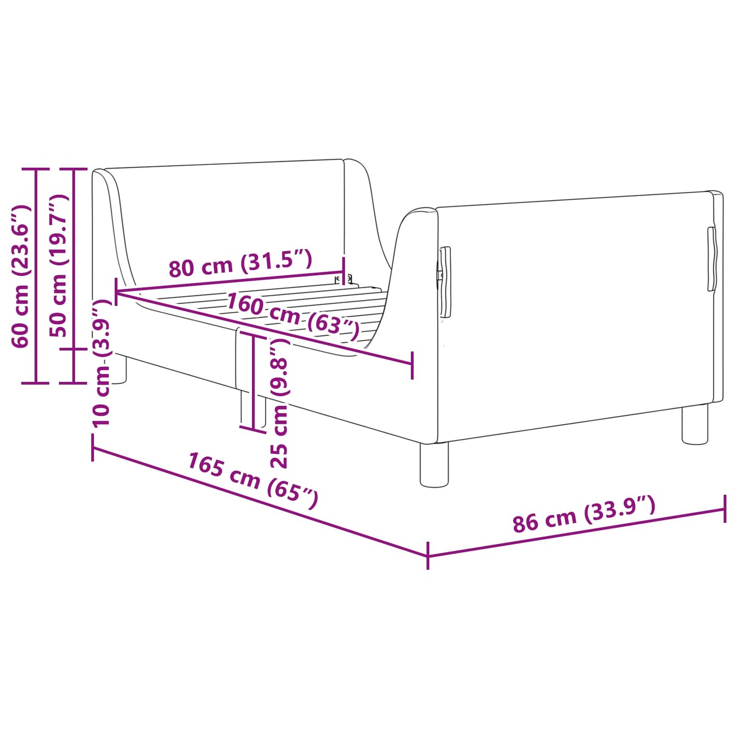 vidaXL Κρεβάτι Παιδικής Κρεβατοκάμαρας με Κεφαλάκι Θαλασσί 80 x 160 cm