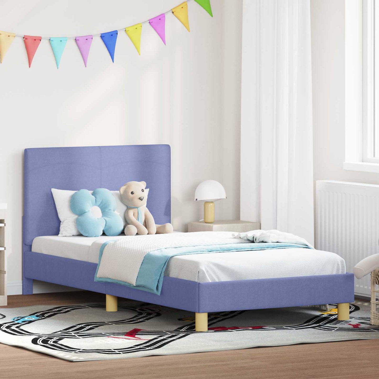vidaXL Κρεβάτι Παιδικής Κρεβατοκάμαρας με Κεφαλάκι Μπλε τζην ύφασμα