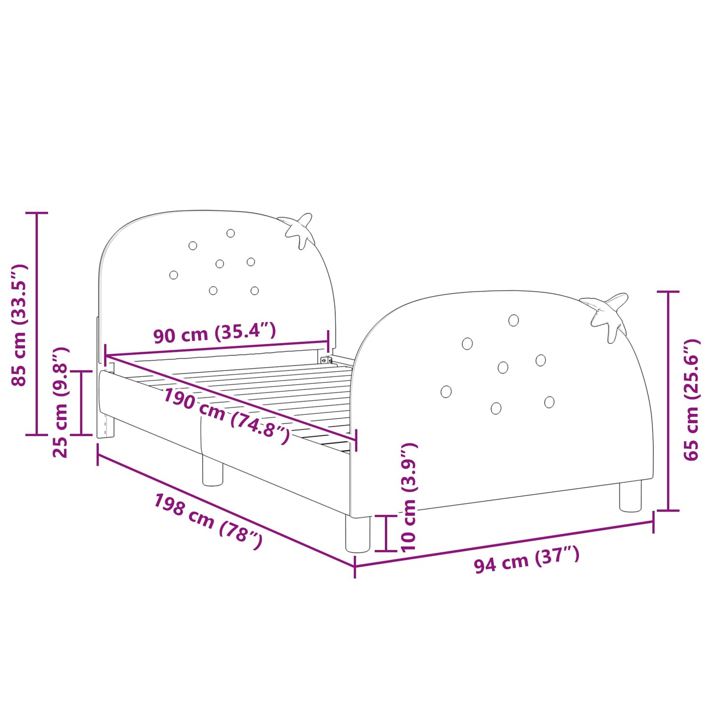 vidaXL Κρεβάτι Παιδικής Κρεβατοκάμαρας με Κεφαλάκι Ροζ 90 x 190 cm