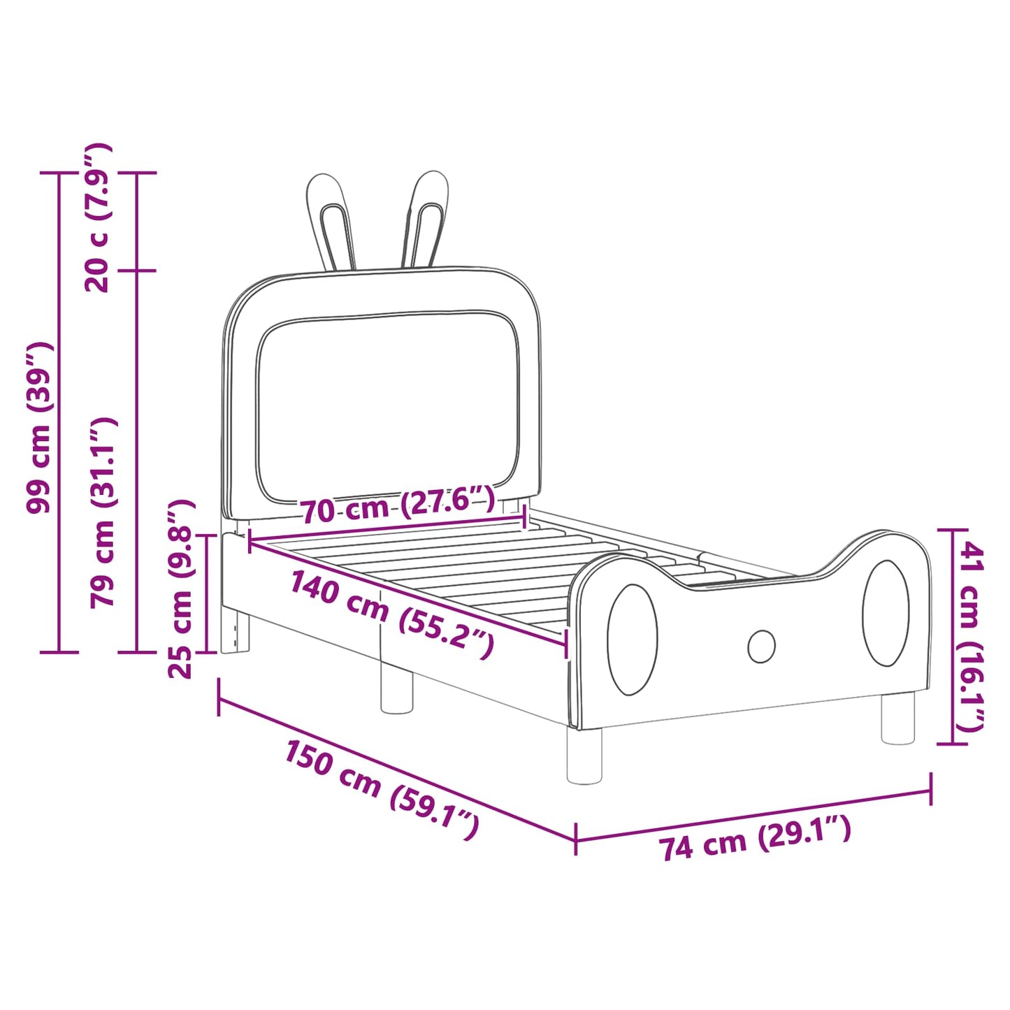 vidaXL Κρεβατική βάση για παιδιά με προσκέφαλο Μπλε 70 x 140 cm PU