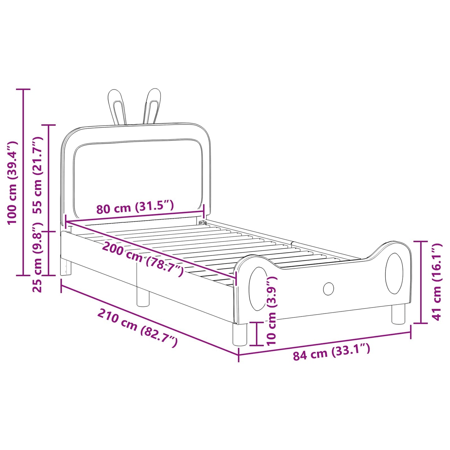 vidaXL Κρεβάτι Παιδικής Κρεβατοκάμαρας με Κεφαλάκι Ανοιχτό γκρι PU