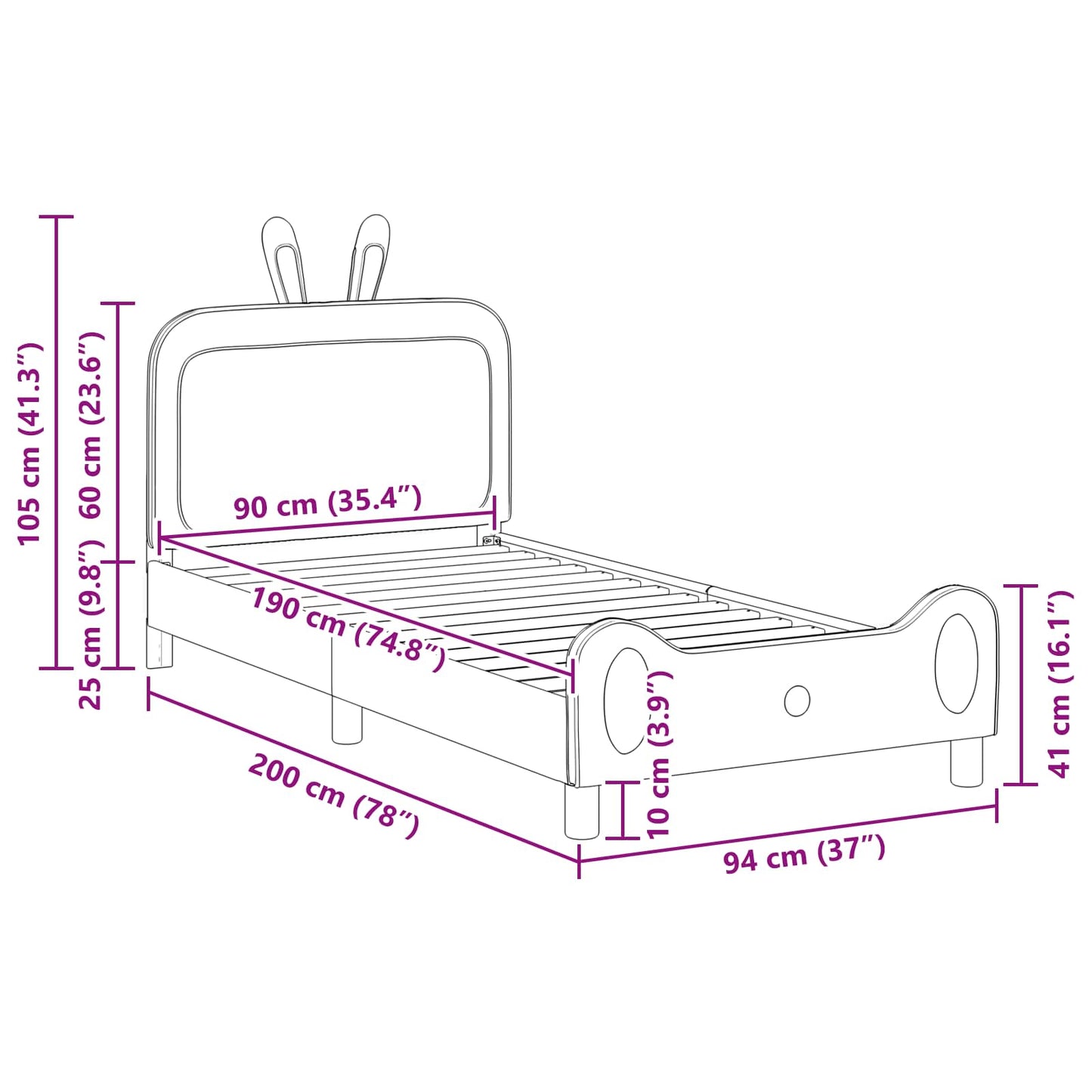 vidaXL Κρεβάτι Παιδικής Κρεβατοκάμαρας με Κεφαλάκι Μπλε 90 x 190 cm PU
