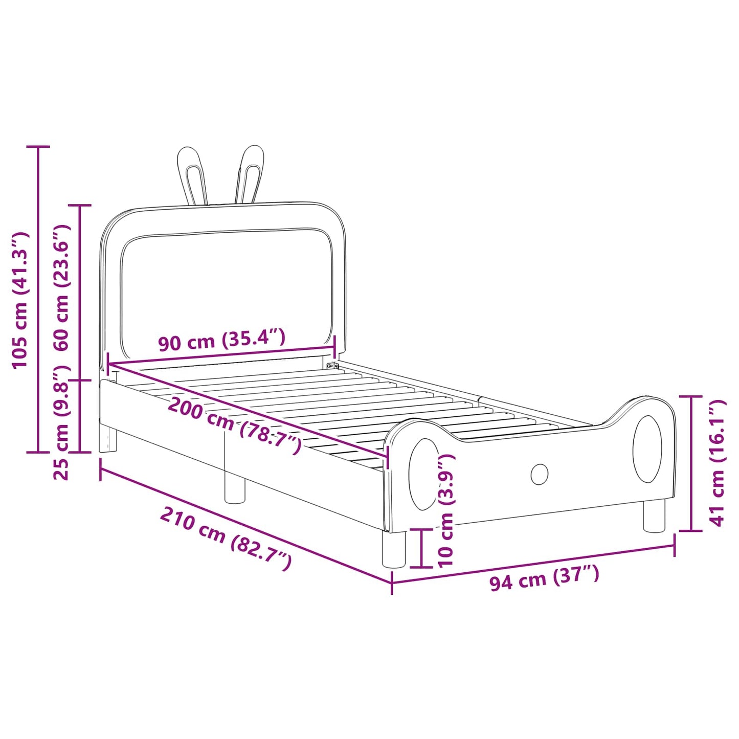 vidaXL Κρεβάτι Παιδικής Κρεβατοκάμαρας με Κεφαλάκι Μπλε 90 x 200 cm PU