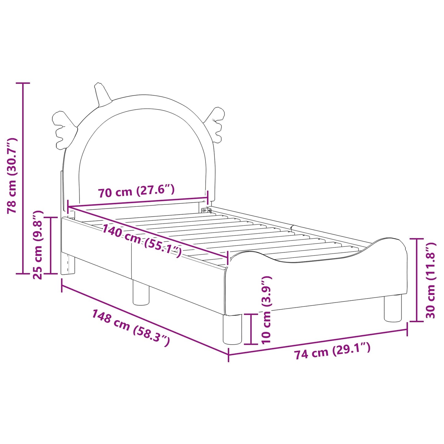 vidaXL Κρεβατική βάση για παιδιά με προσκέφαλο Ροζ 70 x 140 cm PU