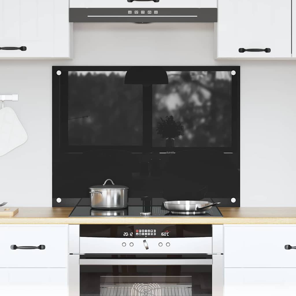 vidaXL Πίσω Πάνελ Κουζίνας Μαύρο 80 x 60 cm σκληρυμένο γυαλί