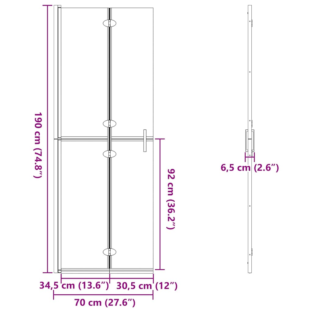 vidaXL Τοίχος ντους Walk-in Άλλο Χρυσό και διαφανές 70 x 190 cm