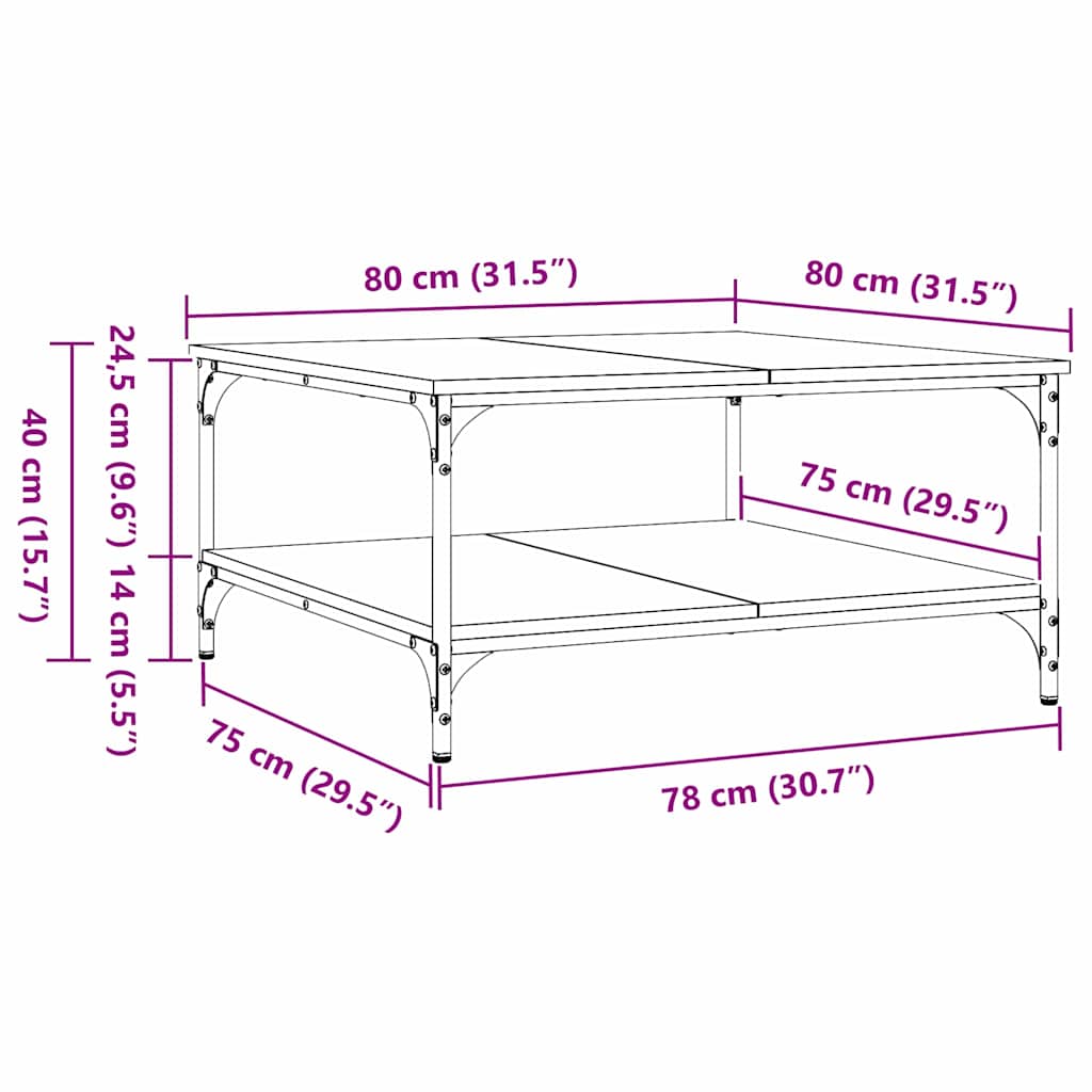 vidaXL Τραπεζάκι σαλονιού Παλαιό ξύλο 80 x 80 x 40 cm