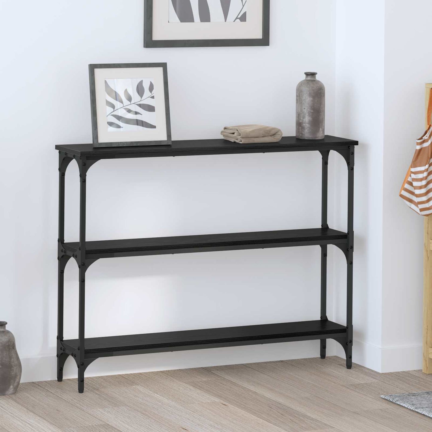 vidaXL Τραπέζι κονσόλας με ράφι Μαύρη δρυς 100 x 22,5 x 75 εκ