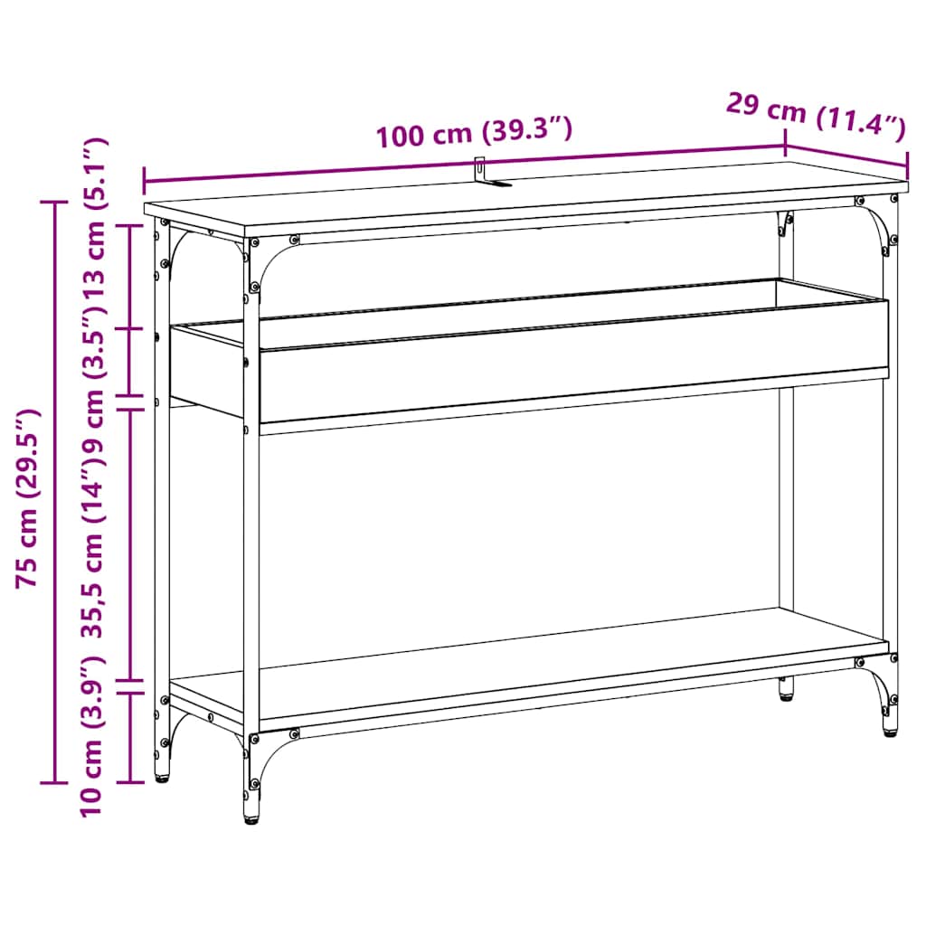 vidaXL Τραπέζι κονσόλας με ράφι Παλαιό ξύλο 100 x 29 x 75 εκ.
