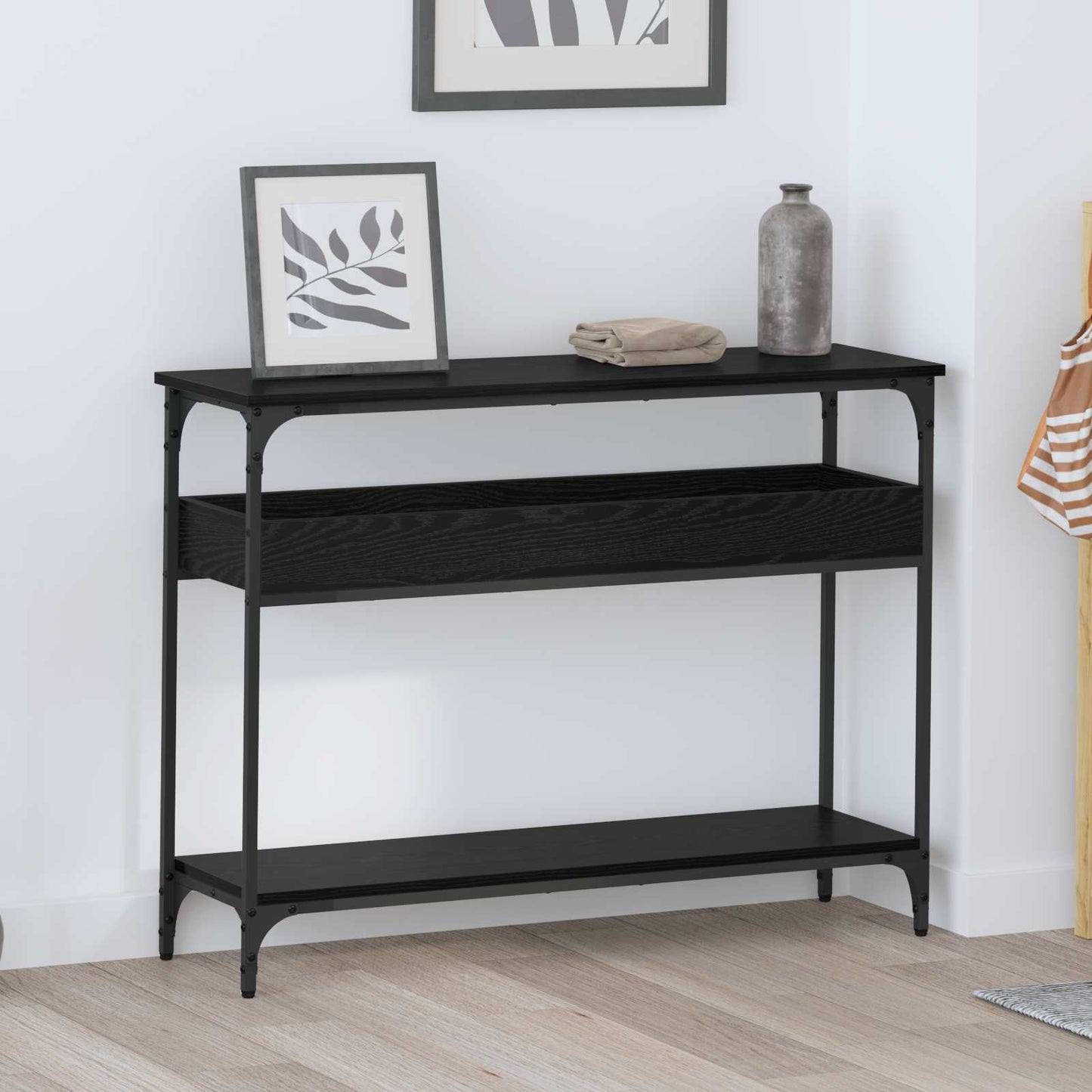 vidaXL Τραπέζι κονσόλας με ράφι Μαύρη δρυς 100 x 29 x 75 εκ.