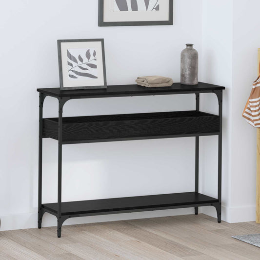 vidaXL Τραπέζι κονσόλας με ράφι Μαύρη δρυς 100 x 29 x 75 εκ.