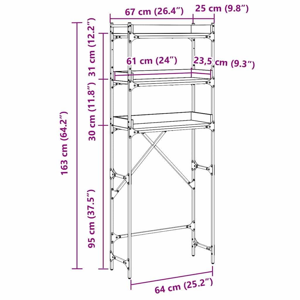 vidaXL Ράφια πλυντηρίου ρούχων με ράφι Παλαιό ξύλο 67 x 25 x 163 εκ.
