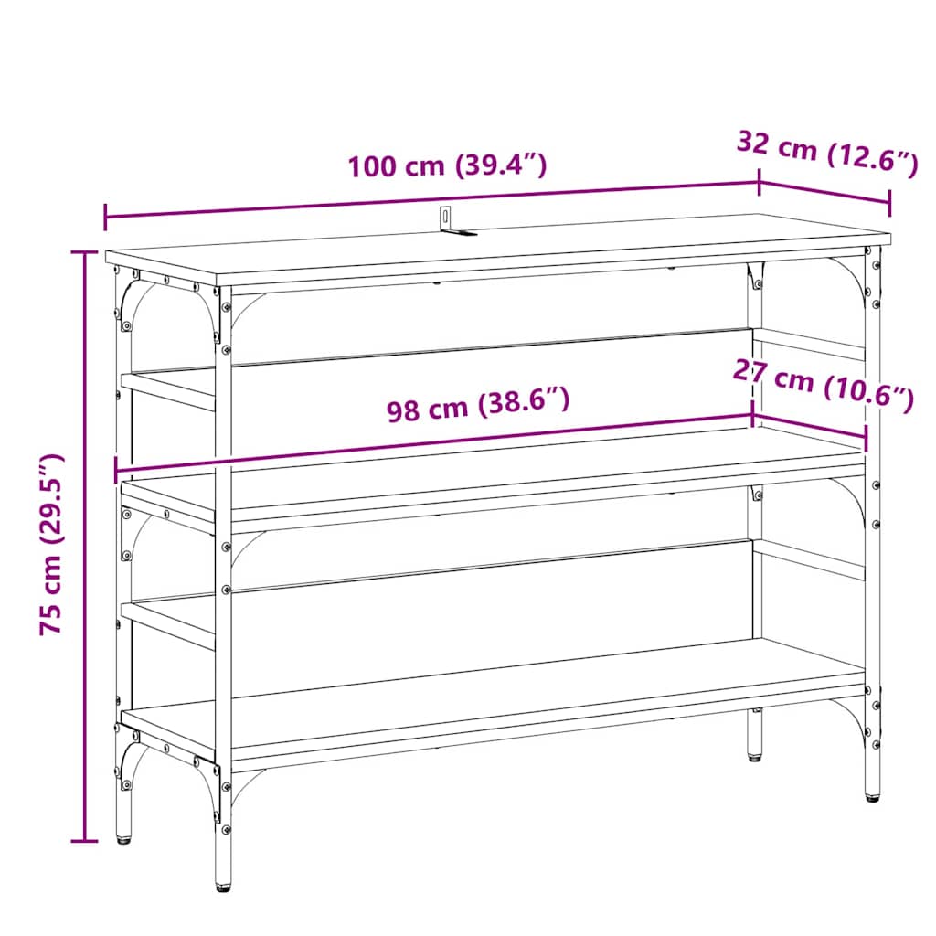 vidaXL Τραπέζι κονσόλας με ράφι Παλαιό ξύλο 100 x 32 x 75 εκ