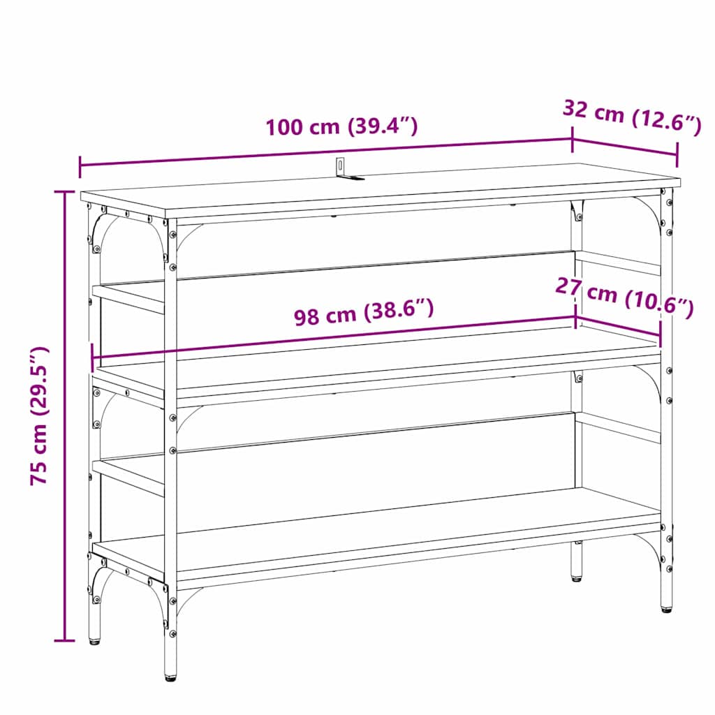 vidaXL Τραπέζι κονσόλας Μαύρη δρυς 100 x 32 x 75 εκ Επεξεργασμένο ξύλο
