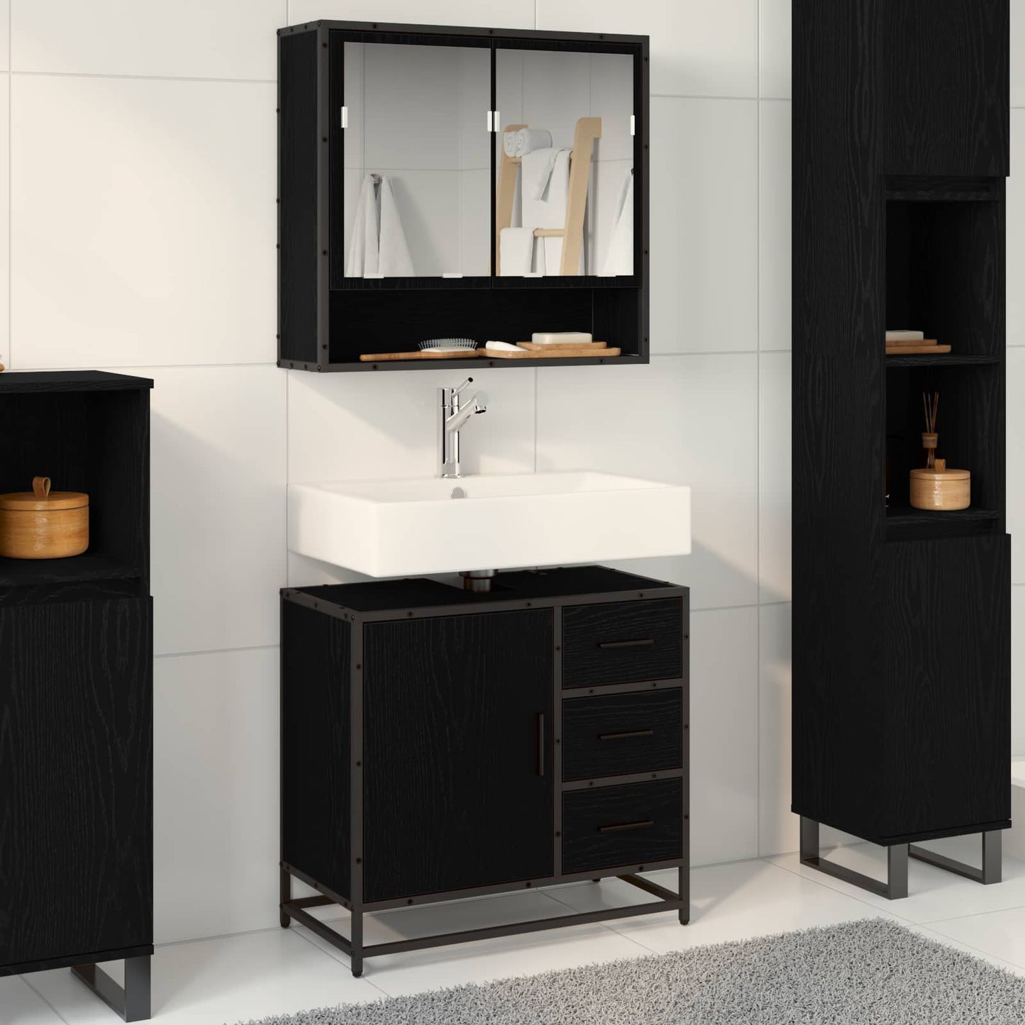 vidaXL Ντουλάπι Μπάνιου Μαύρη Οξυά 65 x 33 x 60 εκ Επεξεργασμένο Ξύλο