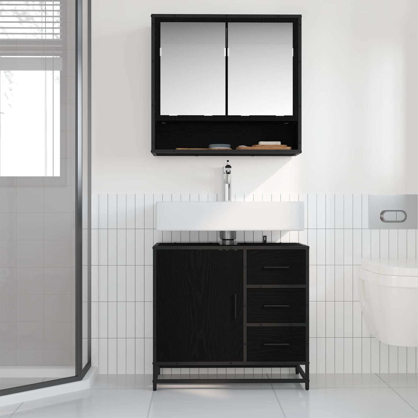 vidaXL Ντουλάπι Μπάνιου Μαύρη Οξυά 65 x 33 x 60 εκ Επεξεργασμένο Ξύλο
