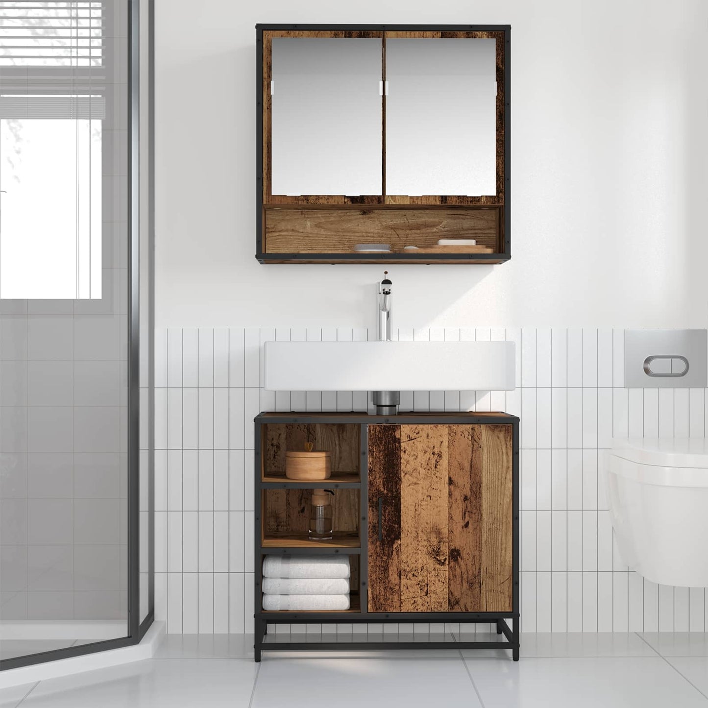 vidaXL Ντουλάπι Μπάνιου Παλιό Ξύλο 65 x 33 x 60 εκ Επεξεργασμένο Ξύλο