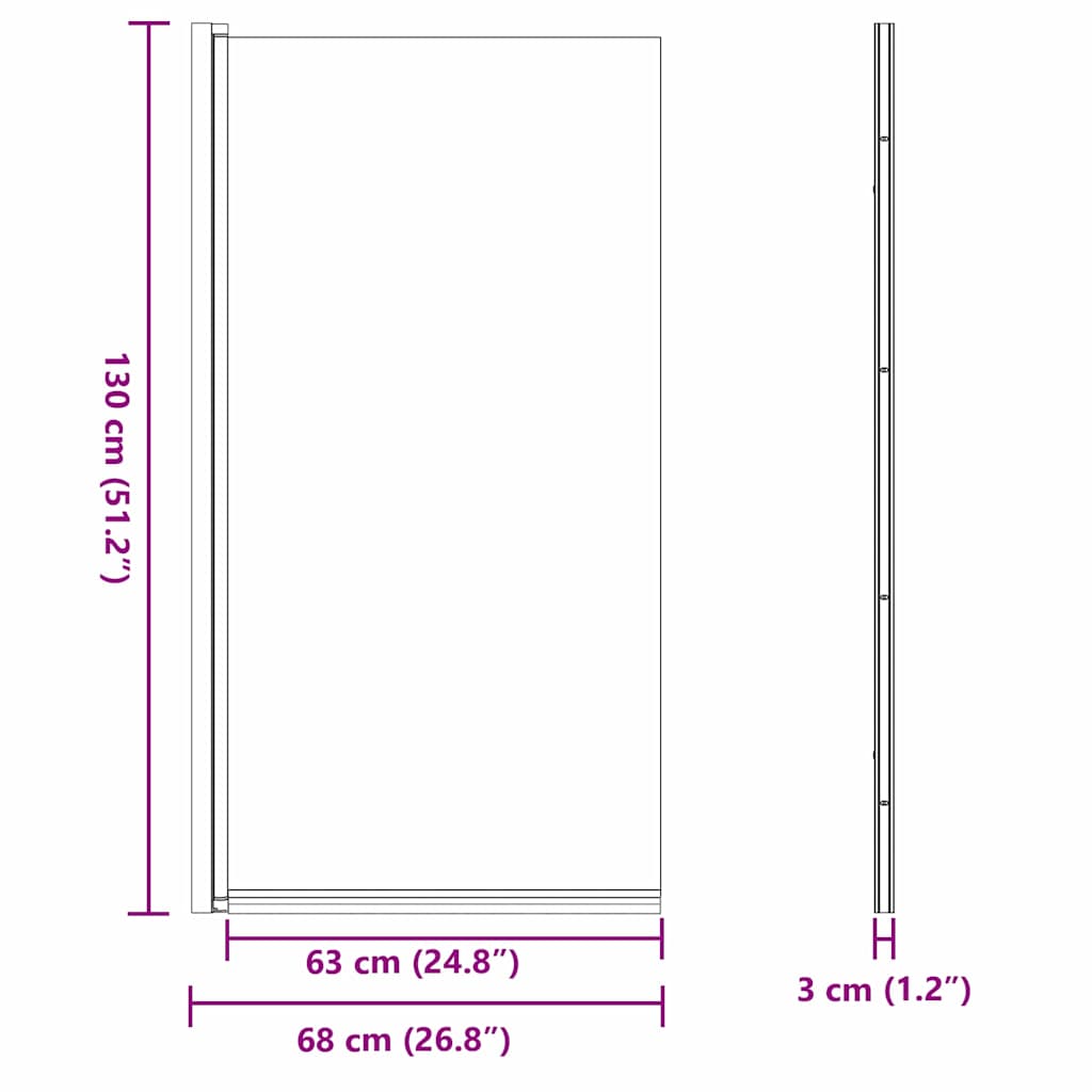 vidaXL Οθόνη ντους μπάνιου Μαύρο 68 x 130 εκ Θραυστό γυαλί