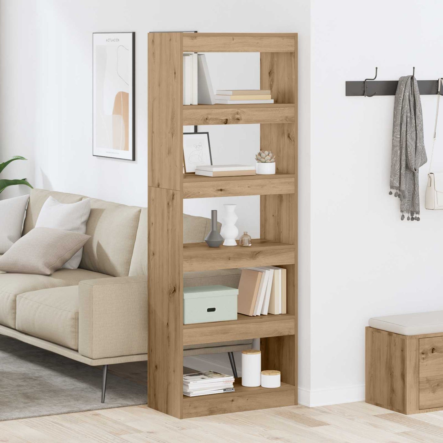 vidaXL Βιβλιοθήκη artisan δρυς 60 x 30 x 166 εκ Επεξεργασμένο ξύλο