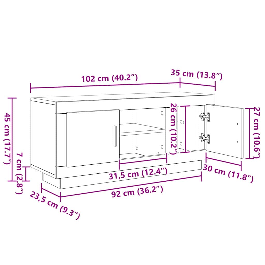 vidaXL Ντουλάπι TV Artisan Oak 102 x 35 x 45 εκ. Επεξεργασμένο ξύλο