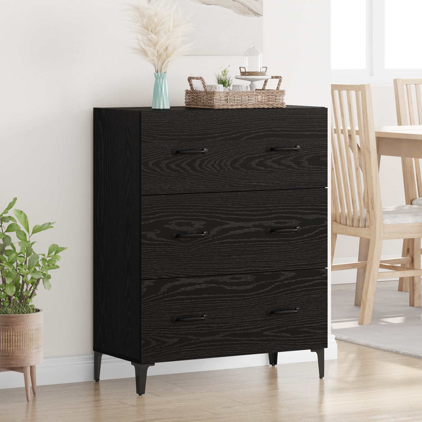 vidaXL Πλαϊνό γραφείο με συρτάρι Μαύρη Οξυά 69,5 x 34 x 90 εκ.