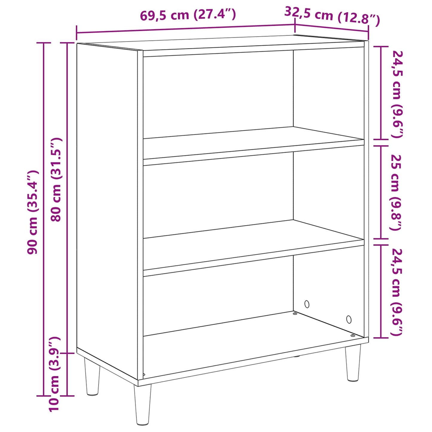 vidaXL Πλαϊνό γραφείο Μαύρη Οξυά 69,5 x 32,5 x 90 εκ