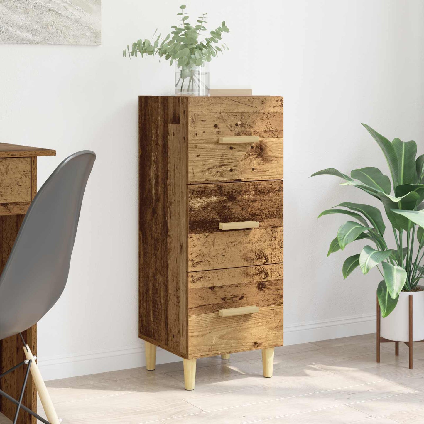 vidaXL Πλαϊνό γραφείο με συρτάρι Παλαιό ξύλο 34,5 x 34 x 90 εκ.