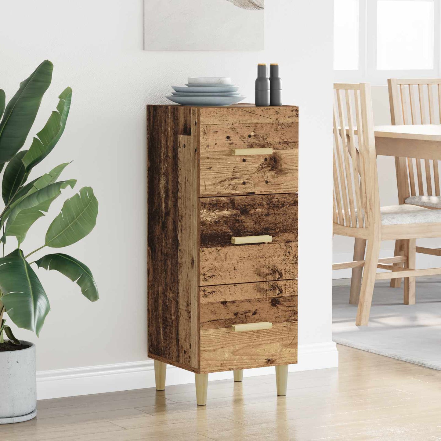 vidaXL Πλαϊνό γραφείο με συρτάρι Παλαιό ξύλο 34,5 x 34 x 90 εκ.