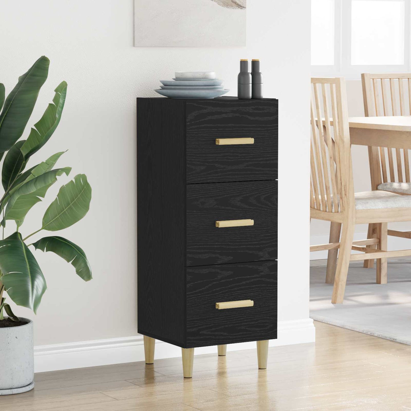 vidaXL Πλαϊνό γραφείο Μαύρη δρυς 34,5 x 34 x 90 εκ. Επεξεργασμένο ξύλο