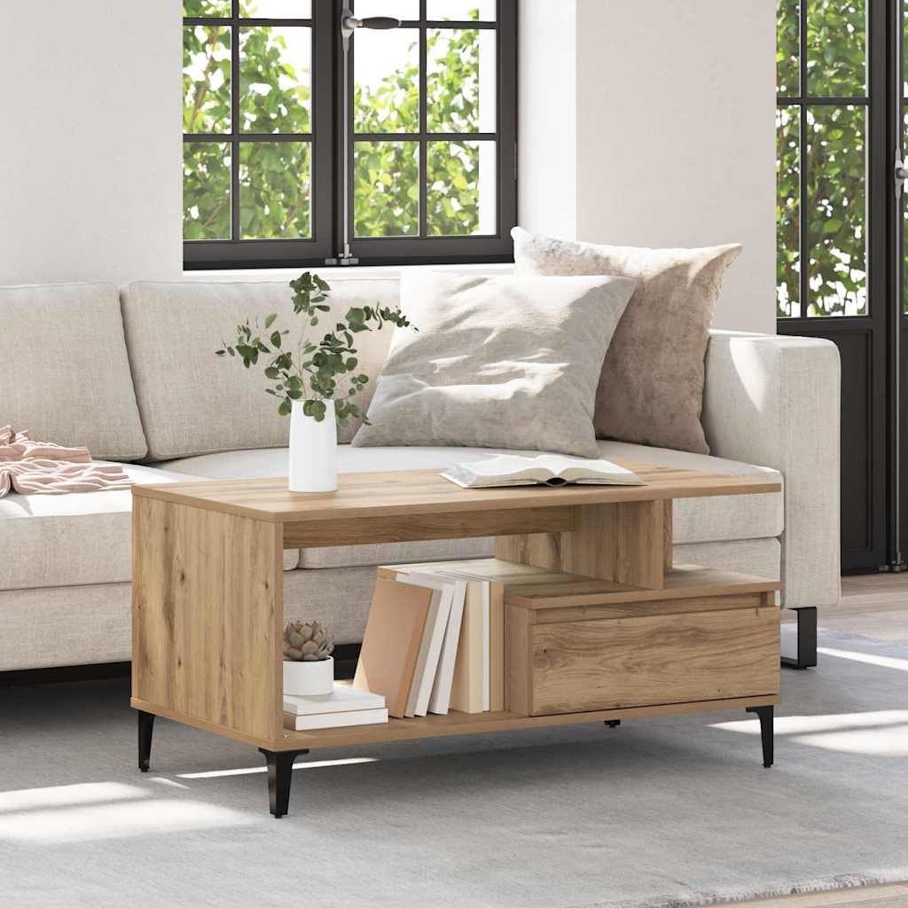 vidaXL Τραπεζάκι σαλονιού με συρτάρι Artisan Oak 90 x 49 x 45 εκ
