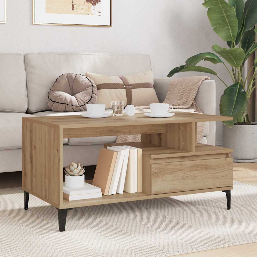 vidaXL Τραπεζάκι σαλονιού με συρτάρι Artisan Oak 90 x 49 x 45 εκ