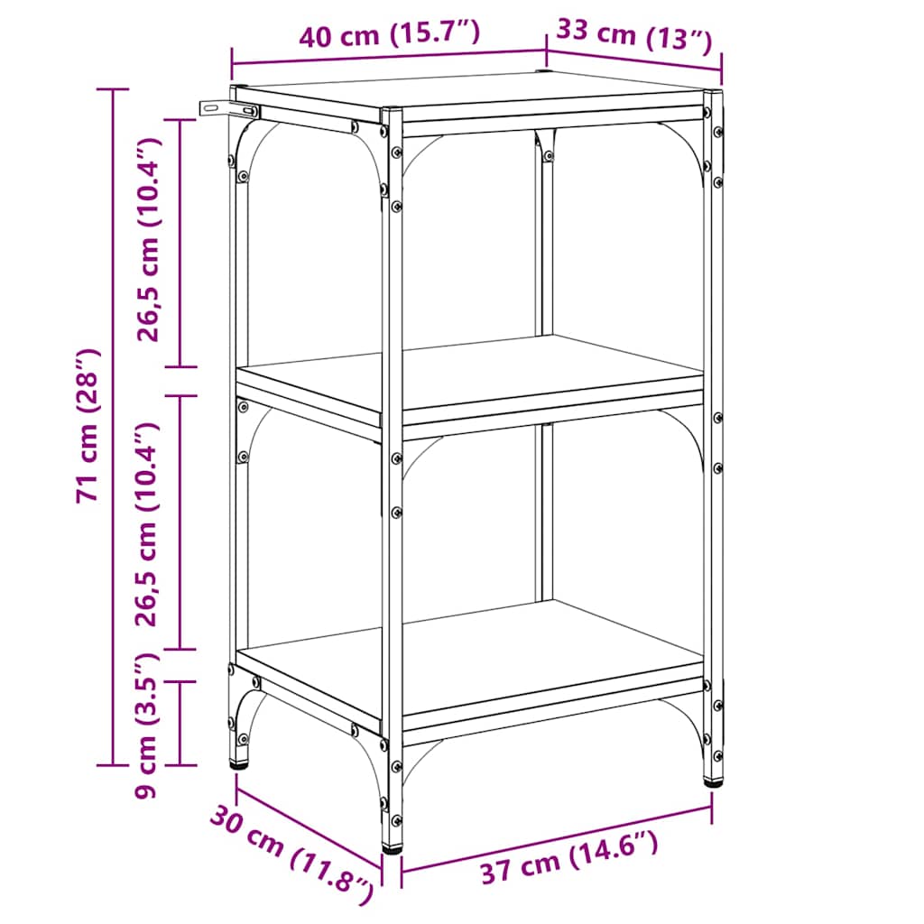 vidaXL Βιβλιοθήκη Μαύρη δρυς 40 x 33 x 70,5 εκ.