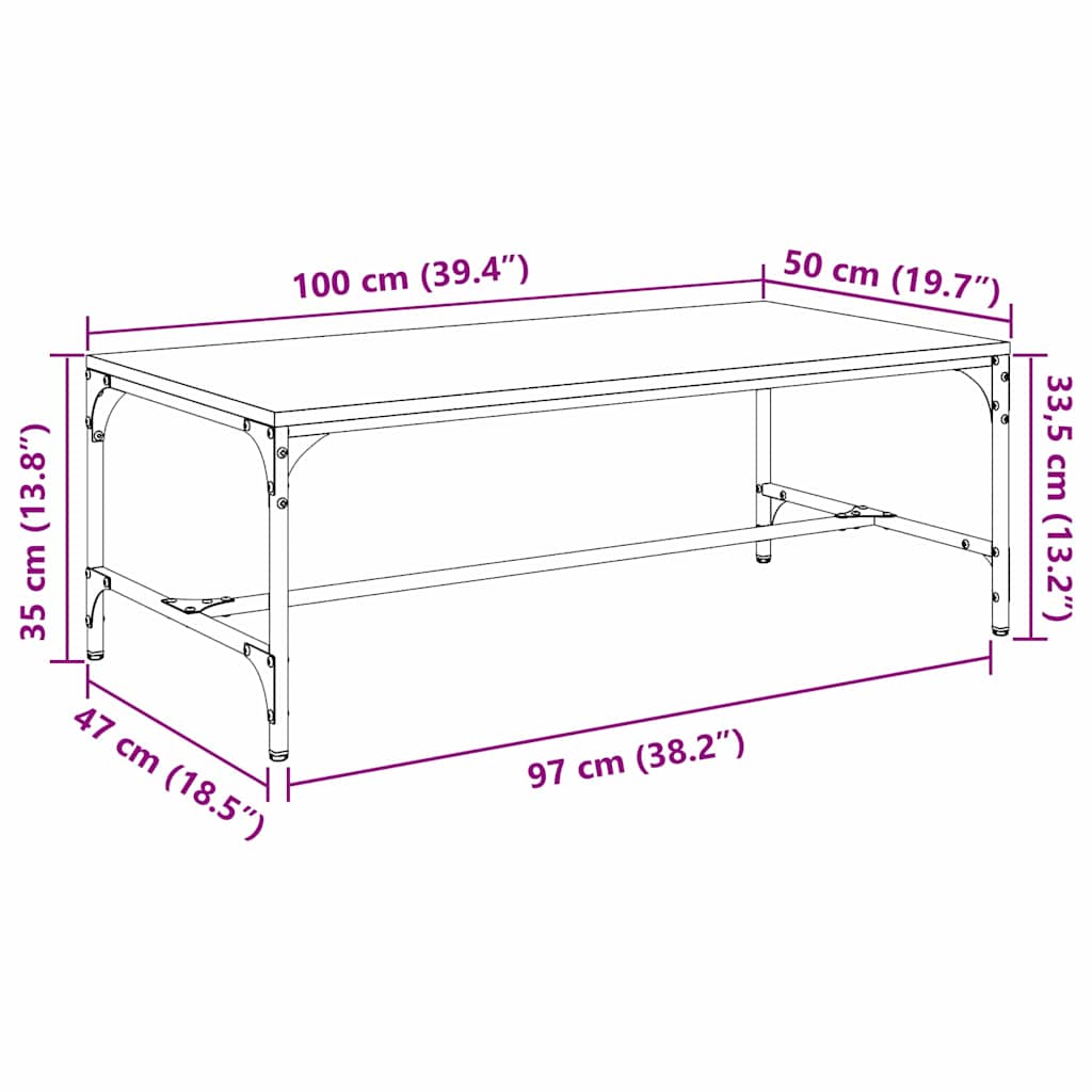 vidaXL Τραπεζάκι σαλονιού Μαύρη Οξυά 100 x 50 x 35 cm
