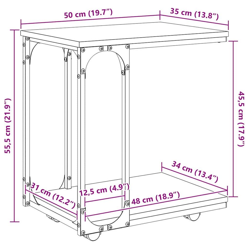 vidaXL Τραπεζάκι Πλευράς με ράφι Artisan Oak 50 x 35 x 55.5 εκ.