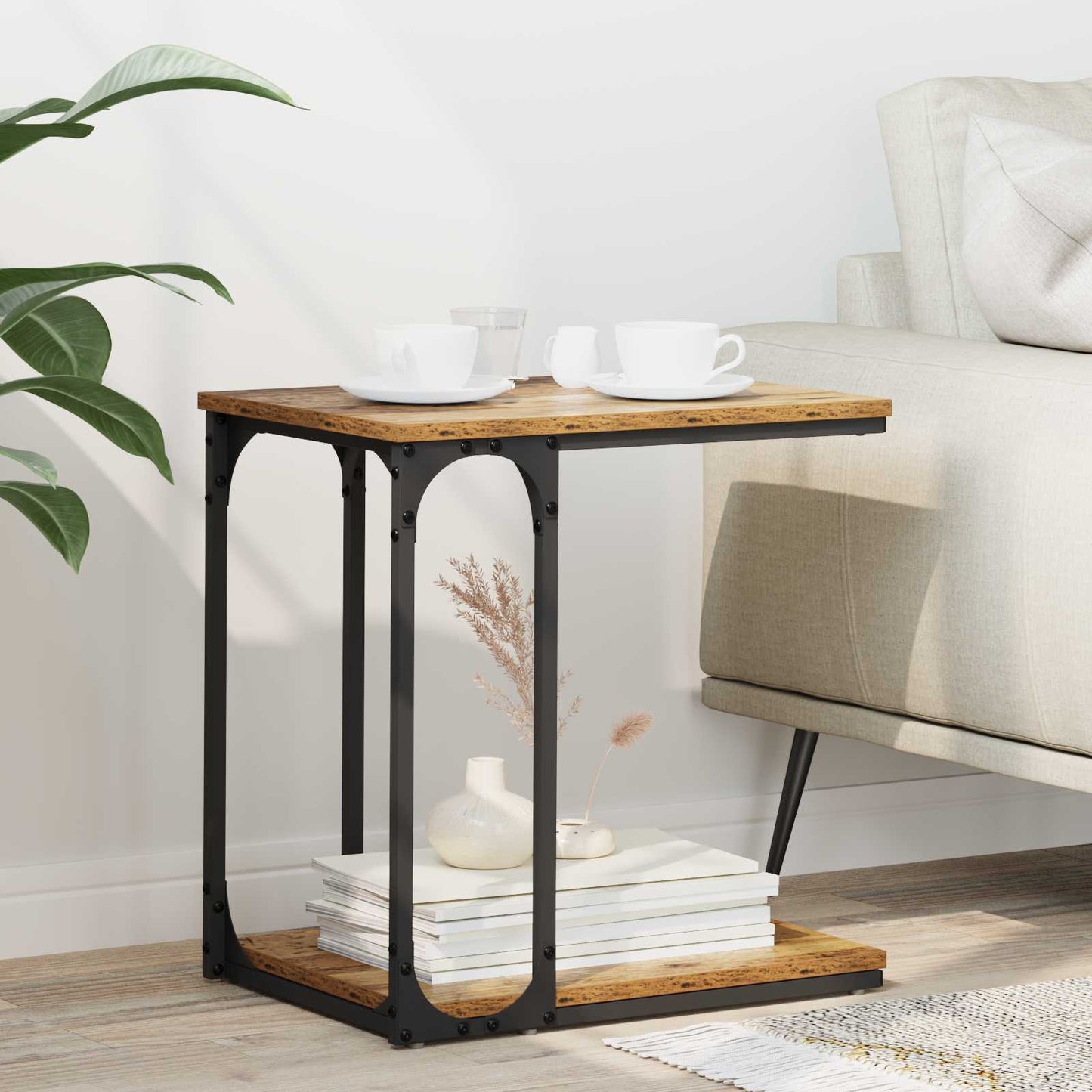 vidaXL Τραπεζάκι Πλευράς με ράφι Παλαιό ξύλο 50 x 35 x 52 cm