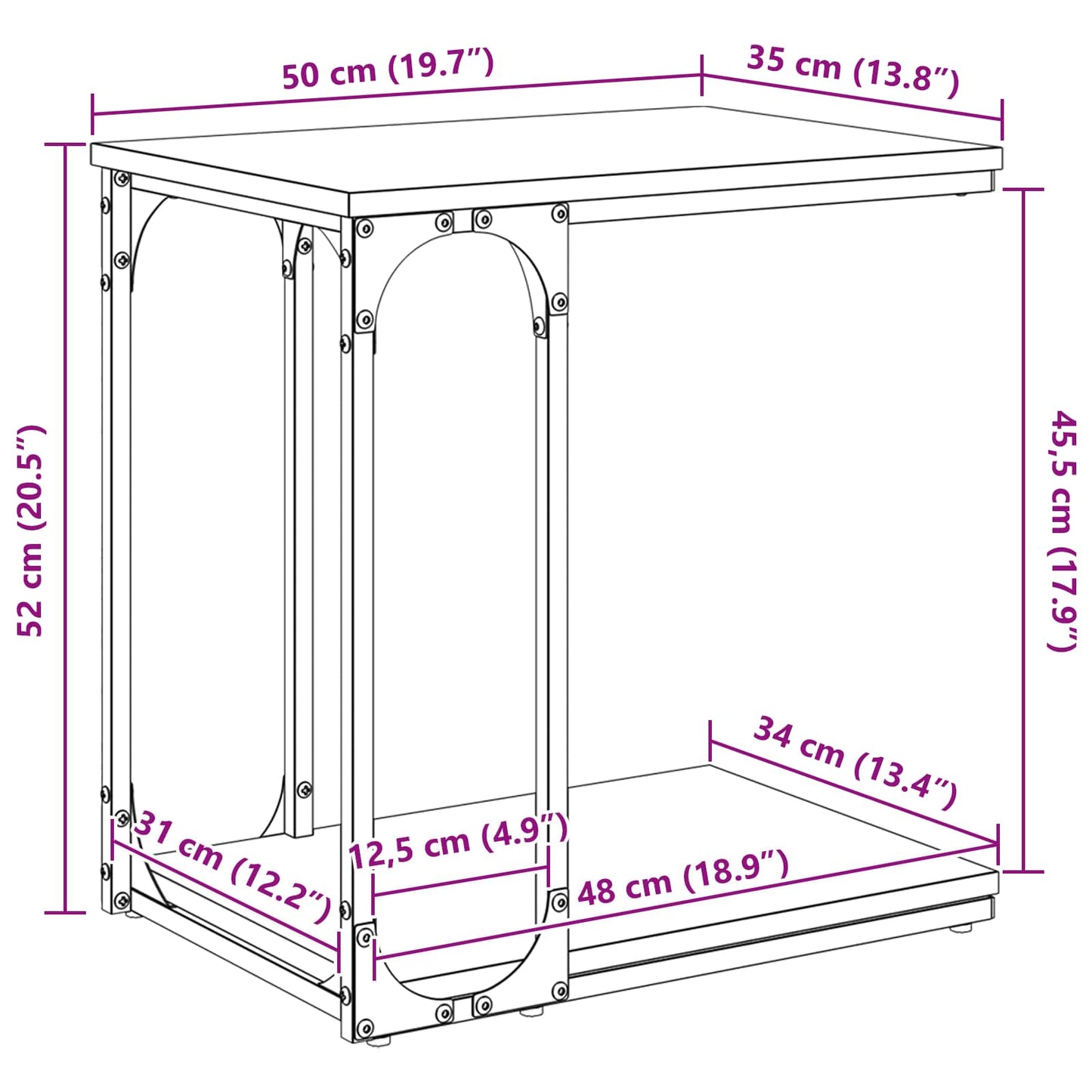 vidaXL Τραπεζάκι Πλευράς Μαύρη Οξυά 50 x 35 x 52 cm Επεξεργασμένο ξύλο