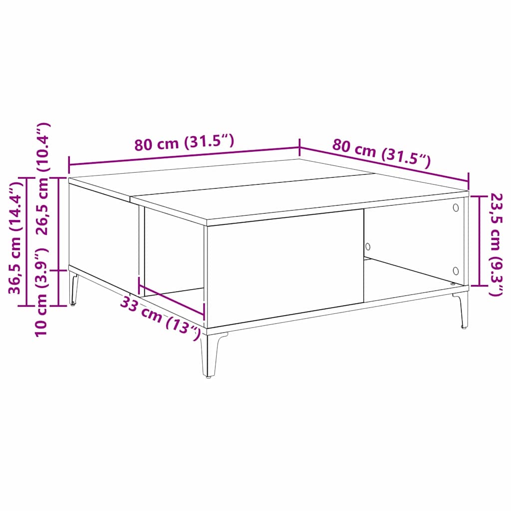 vidaXL Τραπεζάκι σαλονιού Artisan Oak 80 x 80 x 36,5 εκ